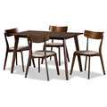 Baxton Studio Nori Light Beige Upholstered and Walnut Wood 5-Piece Dining Set 168-10813-10807